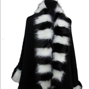 Zebra Faux Fur Black Cape